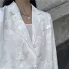고딕 빈티지 여성 자켓 긴 소매 복고풍 부드러운 새틴 블레이저 여성 패션 중국어 드래곤 인쇄 흰색 outwears 210930