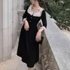 Woman Elegant Black Velvet Slash Neck Long Sleeve Knee Length Dress Spring D1646 210514