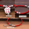 Novo Bonito Lucky Gato Cerâmica Beads Cofre Pulseira Red Rope Bangle Handmade Moda Jóias Ajustável Comprimento