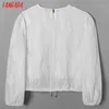 Women White Embroidery Romantic Blouse Short Style Long Sleeve Chic Female Shirt Tops 6H18 210416