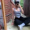 Colysmo Baskı Korse Üst Seksi U Boyun Kravat Up Siyah Cami Kırpma Tank Tops Kesip Yelek Moda Casual Streetwear Kadın Giyim 210527
