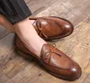 Genuine Leather Shoe Handmade Black Mens Loafers Tassel Man Dress Shoes Wedding Moccasin Party Footwear