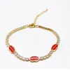 Beaded Strands 10PCS Enamel Heart / Lip Charm Thin Cz Tennis Chain Gold Color Trendy Women Girlfriend Gift Bracelet Inte22