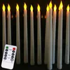 Pack of 12 Yellow Flickering Remote LED Candles light Plastic Flameless Remoted Taper Candle bougie leds For Dinner Party Decoration