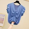 Oversized Sexy lace up knitting pullover top Fashion ruffle Summer sweater women Chic black V-neck knit slim jumper pull femme 210604