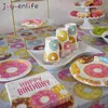 78 pz/set Ciambella Partito Palloncino Da Tavola Piatti di Carta Tazze Tovaglioli Banner Baby Shower 1st Birthday Party Decorazione Forniture 210408