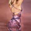 Sibybo Tie Dye Imprimer Sexy Dos Nu Dres Bandage Robes Moulantes Printemps Femmle Lace Up Skinny Party Court Vestidos 210623