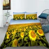 Bettwäsche-Sets, 3D-Sonnenblumenmuster, bedrucktes Set für Schlafzimmer, Bettbezug, Bettdecke, Tröster mit Kissenbezügen, Heimtextilien