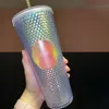 24oz Real Logo Personalized Iridescent Bling Rainbow Studded Cold Cup Tumbler coffee mug with straw