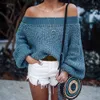 Jocoo Jolee Vintage Loose Pullover för kvinnor Höst Vinter av axel Lantern Sleeve Harajuku Stickad tröja Casual Toppar 210518