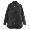 Women Chic Loose Plaid Jacket Coat Pearl Decorate Vintage Outerwear Tops Batwing Long Sleeve Jackets With Pockets 210415