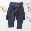 2020 Nieuwe skinny jeans hoge taille drie knoppen zwarte denim potloodbroek voor vrouw Koreaanse chique mode lange jean vrouwelijk C11238201068