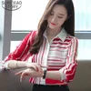 Wiosna Szyfon Koreański Kobiety Pełna Rękaw Koszulki Kobiet Turn-Down Collar Bluzki Szczupły Koszule Paski Kobiety 6108 50 210527