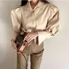 Tatlı Puf Kol Düğmeli Gömlek Kadın Bluz Bahar Katı Uzun Kollu Bayanlar Kore Moda Camisas Mujer 210514 Tops