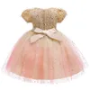 Ciel étoilé robe de fille de fleur gaze paillettes TUTU robes de princesse à manches courtes pour fête mariage bébé vêtements 3-10Y E5161 210610