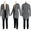 Women's Two Piece Pants Zaggin 2021 Autumn Women Cardigan Black And White Striped 2-Piece Set Sexy Lady Full Sleeve Long Coat Leisure