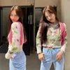 Cardigan Autumn Winter Flower Embroidery Cute Warm Long Sweater Jacket Runway Vintage Knit Jumper Fshion 210421