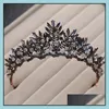 Tiaras Hair Jewelry Baroque Bronze Black Red Crystal Beads Bride Headband 웨딩 액세서리를위한 신부 모조 다이아몬드 대회 대회 왕관 Y11