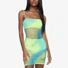 Night Club Party Sexy Hol Mesh Net Bodycon Sundress Short Mini Fit Fluorescentie Damesriem Fishnet Beach Vestidos 210517