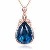 Luxe grote 6 karaat blauwe kristallen saffier edelstenen diamanten hanger kettingen voor vrouwen rose goud kleur choker sieraden bijoux