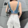 Backless Drawstring Tank Top Women Lace Up Sexy Sleeveless Deep V-Neck Corset Tops Summer Fashion Clubwear Lady T-Shirt 210517