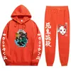 Anime Demon Slayer Tuta invernale 2 pezzi Set Tanjiro Kamado Stampa Felpe con cappuccio pantaloni Sportwear Tuta da uomo Felpa con cappuccio Harajuku G1222