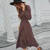 Casual Dresses Womens Summer Fashion Long Dress Sleeve O-Neck Ladies Polka Dot Dreeses Split Vestidos för Femela Boho Beach Holiday