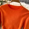 Abito maglione lavorato a maglia a tunica aderente lunga midi a maniche lunghe con scollo a tinta unita da donna di nuovo design