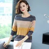 Round Neck Long Sleeve Women Summer Thin Sweater Loose Plus Size Fashion Striped Ladies Pullover Sueters De Mujer 3XL 211221