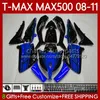 Korpus motocyklowy dla Yamaha T-MAX500 TMAX-500 MAX-500 T 08-11 Nadwozie 107NO.0 Tmax MAX 500 TMAX500 MAX500 08 09 10 11 XP500 2008 2009 2010 2011 WŁOKI Błyszczący niebieski