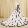 Magnifique robe de mariée trapèze noire et blanche, grande taille, robes de mariée gothiques, chérie, sans bretelles, en dentelle, sur mesure, Vintage