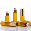 Przenośny 10ml Mini Roll na Okulary Butelki Zapach Perfumy Amber Brown Gruby Szkło Essential Oil Butelka Steel Metal Roller Ball DH6988