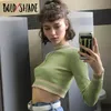Bold Shade Indie Harajuku Chic Pullover Pullover Grün Strick Crewneck Crop Jumper Pullover Frauen Preppy Style Basic Tops Winter X0721