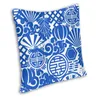 Coussin / Oreiller décoratif Symboles chinois en porcelaine bleue Taie d'oreiller carrée en polyester décoratif Delft Fashion Taie d'oreiller