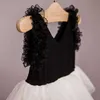 mode elegante baby meisje kristal v-hals tutu jurk kinderen ruches mouwloze cake kinderen zwart formeel kostuum 210529