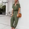 Causel long sheelve high waist women Summer soild color loose overalls office lady Spring cuff shirt jumpsuit 210414