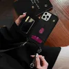 Crossbody Chain Folio Skóra Mermaid Phone Case dla iPhone 13 12 Mini 11 Pro Max XR XS 7 8 Plus SE Smyca Liny Gniazdo Karta Lina Wewnętrzna Powłoka Wewnętrzny Lustro Kosmetyczne