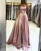 Burgundia Druhna Dresses Backless Candy Kolor Long Beach Wedding Party Guest Dress Formalne Suknie Wieczór Urodziny Graduation Kieszenie Elastyczna Satyna jak jedwab