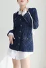 216 L 2022 Robe De Piste Printemps Eté Robe Marque Même Style Empire Manches Longues Col Ras Du Cou Bleu Tweed Flora Imprimer Haute Qualité Au-dessus Du Genou LANYI