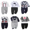 born Baby Boy Girl Romper Fall Long Sleeves Bowtie Style Bebe Clothes Little Gentle Man Infant Babe Jumpsuits 220106