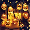 Autres fournitures de fête Accueil 30 LED Bande solaire Halloween Citrouille Nouveauté Lampe de nuit Décoration de fête en plein air Ornement de jardin Guirlande lumineuse