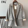 한국 패션 의류 레트로 격자 무늬 칼라 긴 소매 느슨한 얇은 작은 블레이저 캐주얼 코트 탑 가을 QH702 210510
