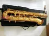 Real Shot Brand Professional Baritone Saxophone Gold Lacquer E плоские музыкальные инструменты с корпусом и мундштуком Бесплатный корабль