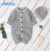 Ins Babykinder Kleidung Stricker Rolgen O-Neck Long Sleeve warmer Strampler + Hut Strickjacken 3 Farben