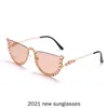 Sunglasses Bling Diamond Cat Eye Women Semi-Rimless Sun Glasses Designer Crystal Sexy Frame Rhinestone Eyewear NX