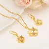 Romantic Lovely Sea heart Pendant chain Earrings sets Jewelry 18 k Yellow Solid Gold Necklaces women