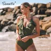 Seaselfie Army Green Baddräkt Sexig Solid Öppna Bak Baddräkt Kvinnor Monokini Bodysuit Badkläder Beachwear 210712