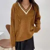 EBAIHUI – pull torsadé géométrique pour femme, col en v, pull Preppy assorti, ample, Chic, hauts en tricot, automne