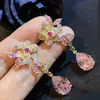 Pink Flower Eardrop For Ladies Designer Statement Camellia Earrings Luxury Brand Jewelry 2021 Fashion Water Drop Dangle