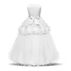 Girl039s robes été fleur princesse fille robe en Tulle adolescents pour vêtements à manches courtes enfants robe de bal White6143691